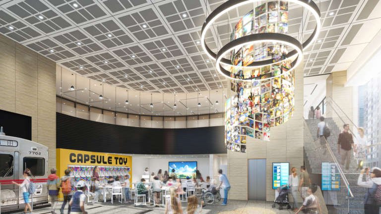 Render de la entrada principal de la Anime Tokyo Station.