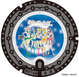 Tapa de registro con la imagen de las Sailor Scouts con un fondo azul
